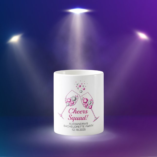 Rosa & Grå Diamant Vinglas Seter Bachelorette Part Kaffemugg (Part of the Cheers Squad Bachelorette Party Collection!)