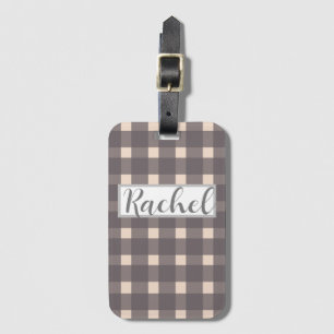 Rosa grå Gingham Personlig Bagagebricka
