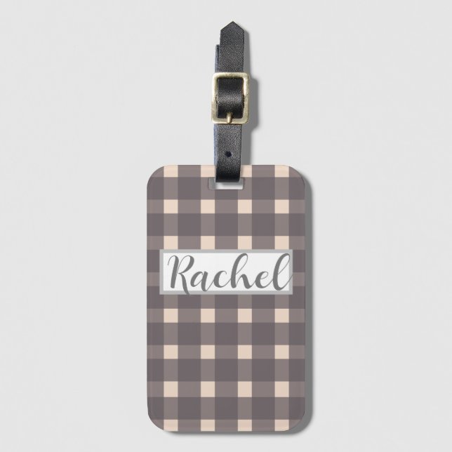 Rosa grå Gingham Personlig Bagagebricka (Framsida vertikal)