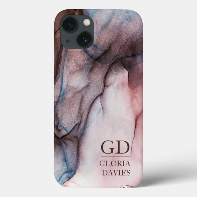 Rosa grå marmorerad abstrakt monogram personlig  (Baksida)