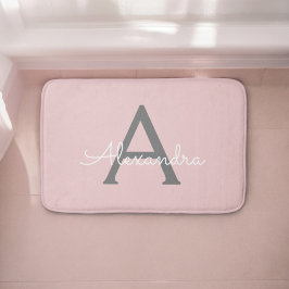 Rosa Grå Modern Skript Tjejaktig Monogram Namn Badrumsmatta