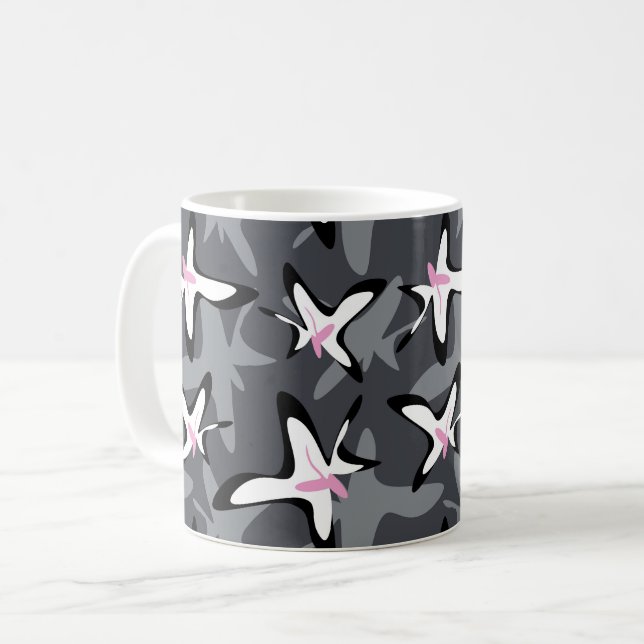 Rosa grå moderna abstrakta blommor kaffemugg (Framsida vänster)