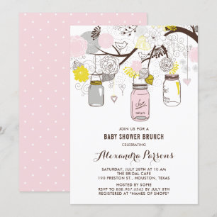 Rosa & Grå Murarvas Floral Baby Shower Brunch Inbjudningar