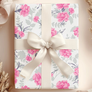 Rosa & Grå Nejlikablommig Blomma Presentpapper