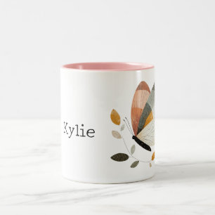 Rosa Grå Orange Fjäril Två-Tonad Mugg