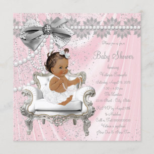 Rosa Grå Pärlstol Etnisk Flick Baby Shower Inbjudningar
