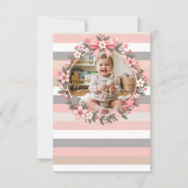 Rosa grå ränder Blommig Foto Baby Shower Tack Kort