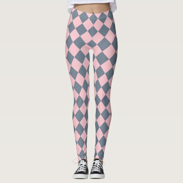 Rosa grå rutig diamantmönster  leggings (Framsida)