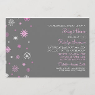 Rosa Grå Snö Jul Anpassad Baby Shower Inbjudningar