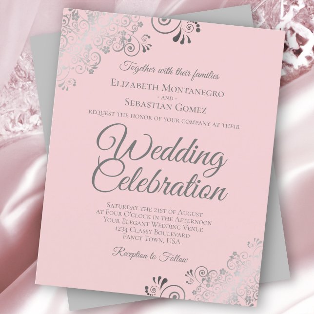 Rosa & Grå spetsig BUDGET-Hochzeitseinladung (Skapare uppladdad)