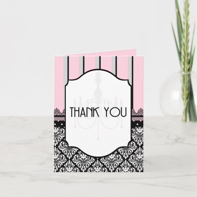 Rosa, grå, svart, damask, prick, rand meddelande (Framsida)