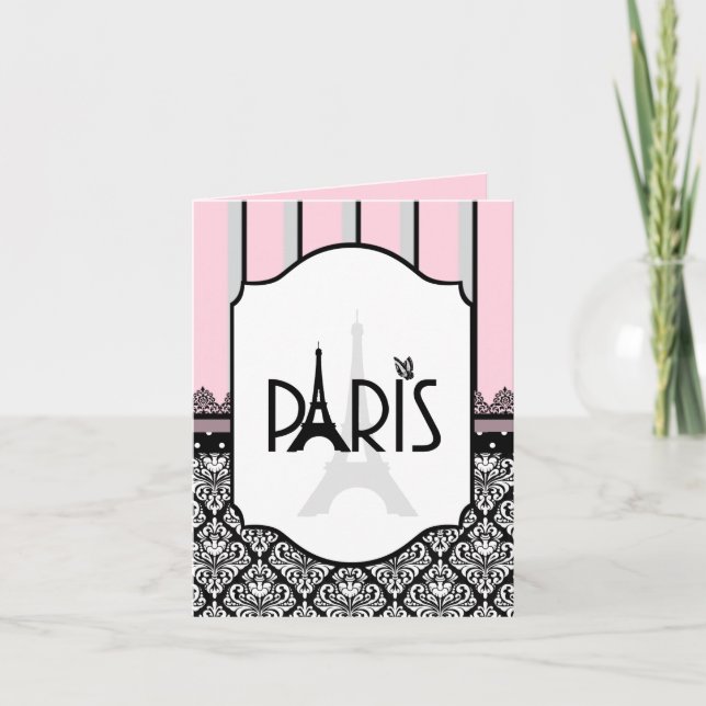 Rosa, grå, svart, damask, prickig, randig annou meddelande (Framsida)