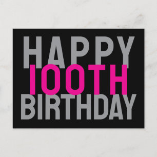 Rosa Grå Svart Modern Djärv Glad 100-årsdag Vykort