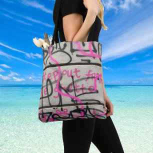 Rosa & Grå Urban Graffiti Stil Tote Bag Tygkasse