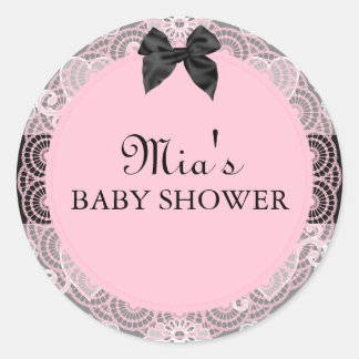 Rosa & Grå Vintage Chic Baby Shower-dekal Runt Klistermärke