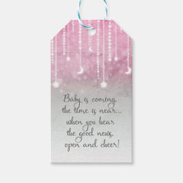 Rosa Grå Vit Måne & Stjärnor Celestial Baby Shower Presentetikett