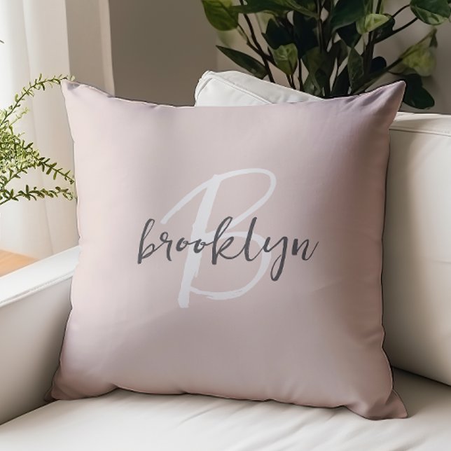 Rosa Grå Vit Monogram Kudde (Skapare uppladdad)
