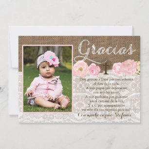 Rosa Gracias Bautizo Baptism tack för din flicka Kort