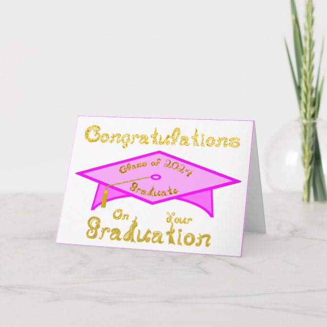 Rosa Grad Cap Guld Student klass 2024 Hat Kort (Framsida)