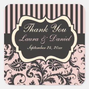 Rosa, grädde, Grått Wedding Favor Sticker Fyrkantigt Klistermärke