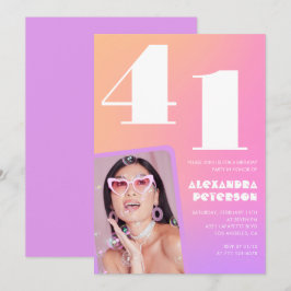 Rosa Gradient 41:a födelsedagsinbjudan Retro Photo Inbjudningar