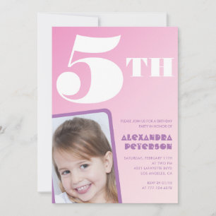 Rosa gradient 5-års födelsedagsinbjudningar flicka inbjudningar