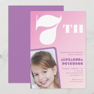 Rosa gradient 7-års inbjudan till födelsedagsfest