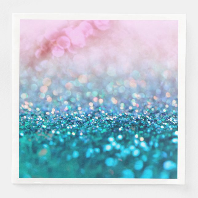 Rosa Gradient Blue Teal Gnistra Trendig Glitter Pappersservett (Framsida)