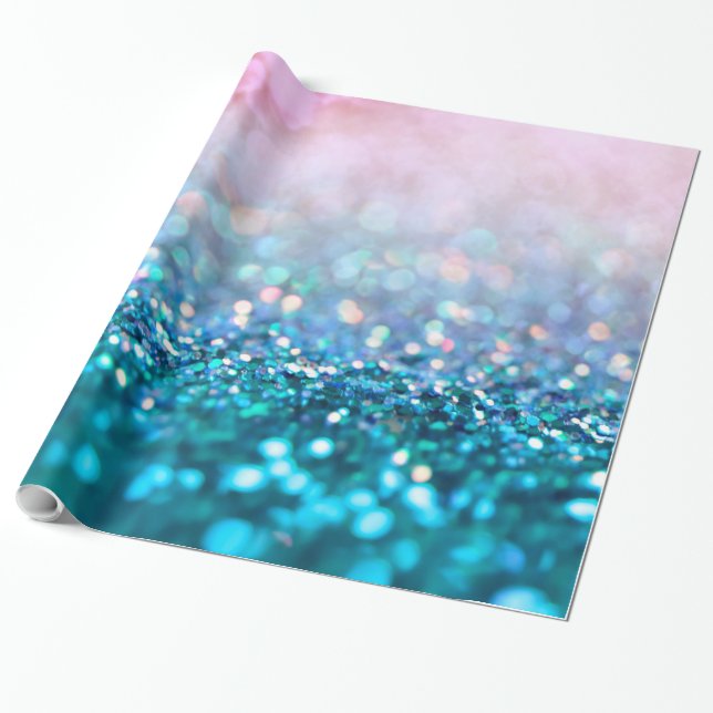 Rosa Gradient Blue Teal Gnistra Trendig Glitter Presentpapper (Utrullad)