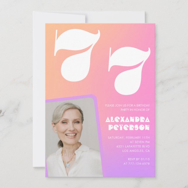Rosa Gradient Retro Photo 77:e födelsedagsinbjudan Inbjudningar (Framsida)