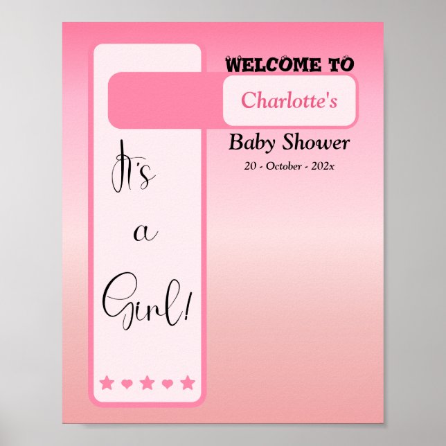 Rosa gradient söt ögonboll baby shower-välkomstsky poster (Framsidan)