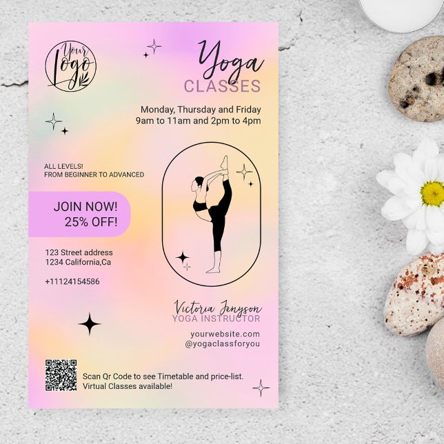 Rosa gradient star Yoga instruktorstudiklasser för Flygblad (Skapare uppladdad)