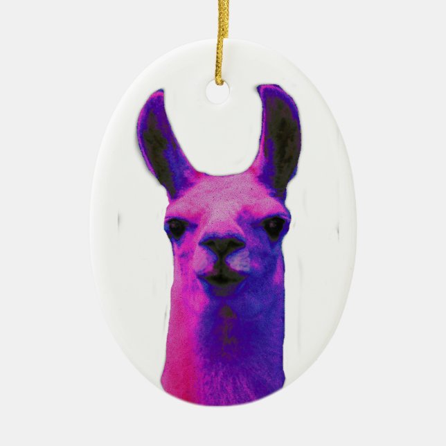 Rosa grafisk Llama Julgransprydnad Keramik (Framsidan)