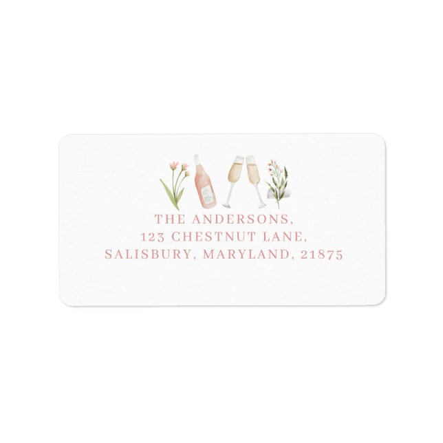 Rosa Gråmodern snyggt av champagne bachelorette Adressetikett (Framsidan)