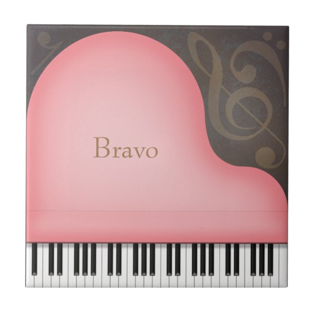 Rosa Grand Piano Personlig Romantic Music Kakelplatta (Framsidan)