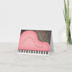 Rosa Grand Piano Whimsical Anpassningsbar Birthday Kort