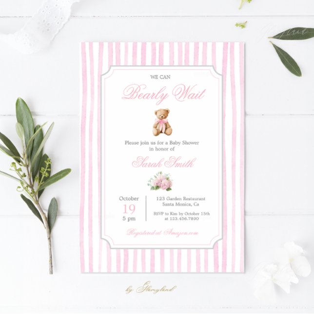 Rosa GrandMillennium Nalle Baby Shower Girl Girl Inbjudningar (Skapare uppladdad)