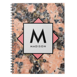 Rosa Granite Sten med ditt namn och Monogram på Anteckningsbok