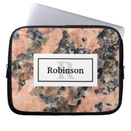 Rosa Granite Sten Struktur med Namn och Monogram Laptop Fodral