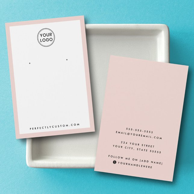  rosa gräns logotyp-visning för rekrytering visitkort (Blush pink border logo earring display card)