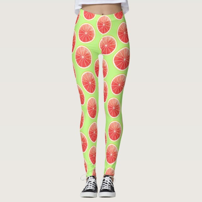 Rosa Grapefruit Slices Mönster Leggings (Framsida)