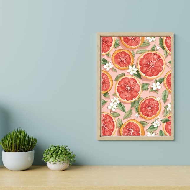 Rosa Grapefrukt Pop – Retro Akvarell Citrus  Poster (Skapare uppladdad)
