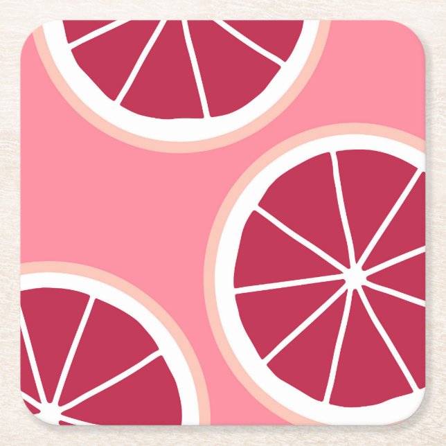 Rosa Grapefruktsegment Underlägg Papper Kvadrat (Framsidan)