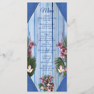 Rosa Graphic Flowers på Blue-wood-wooden Struktur Meny