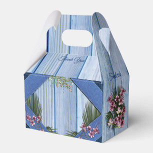 Rosa Graphic Flowers på Blue-wood-wooden Struktur Presentaskar