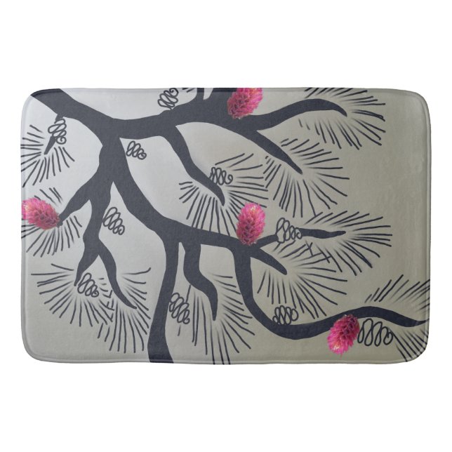 Rosa gräs blommor och stiliserade gräs träd badrumsmatta (Framsidan)