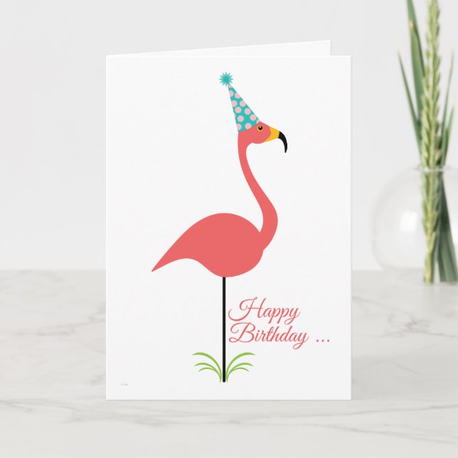 Rosa Gräsmatta Flamingo Grattis på födelsedagen ti Kort (Framsida)