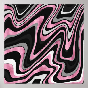 Rosa Grått Abstrakt Swirl Retro Black Mönster Poster