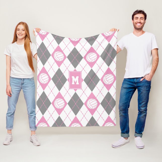 rosa grått argyle mönster volleybollar i monogramm fleecefilt (På plats)