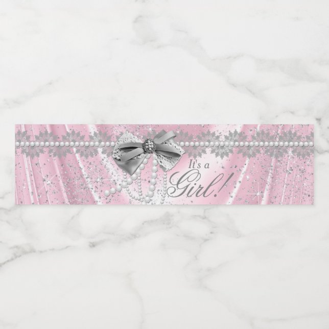 Rosa Grått Baby Shower-Vattenflaska-etiketter Vattenflaskor Etikett (Singel etikett)